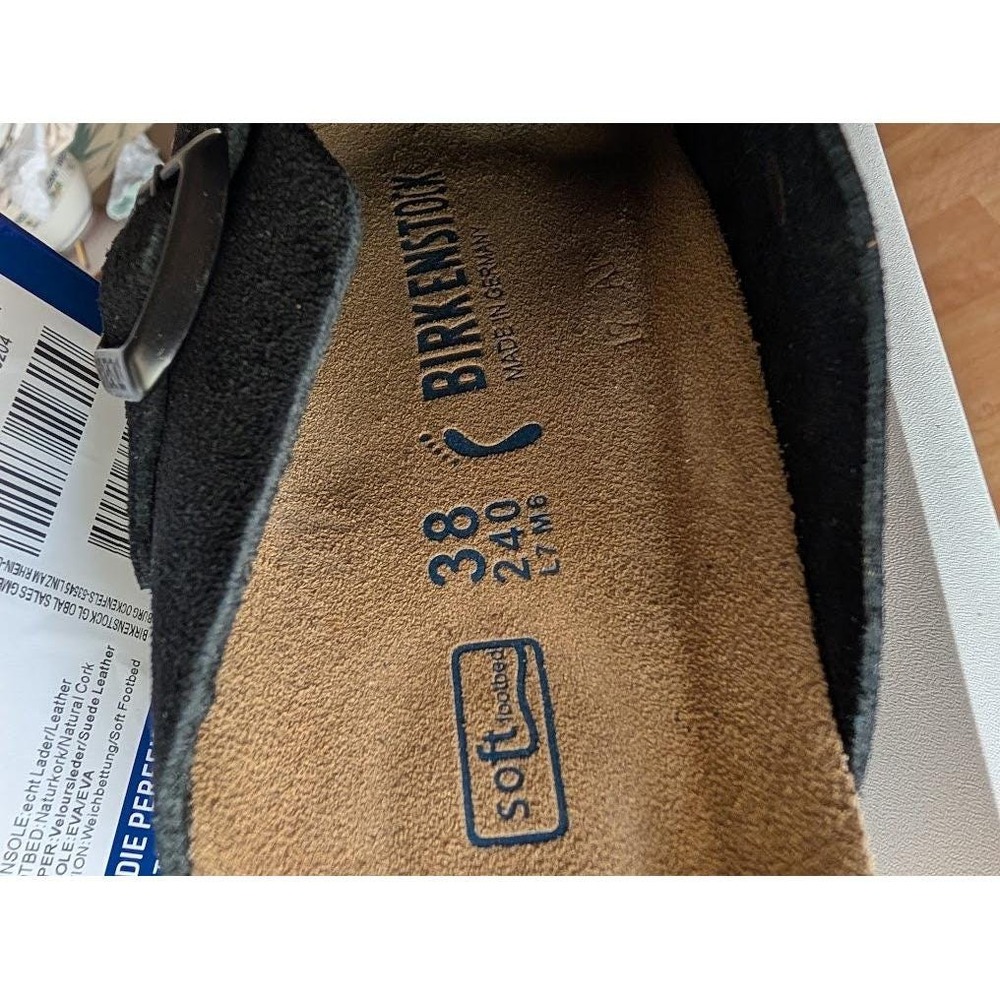 Birkenstock Boston BS Black Suede Soft Footbed Clogs‎ Mules Narrow Fit 38 NIB - Picture 10 of 10